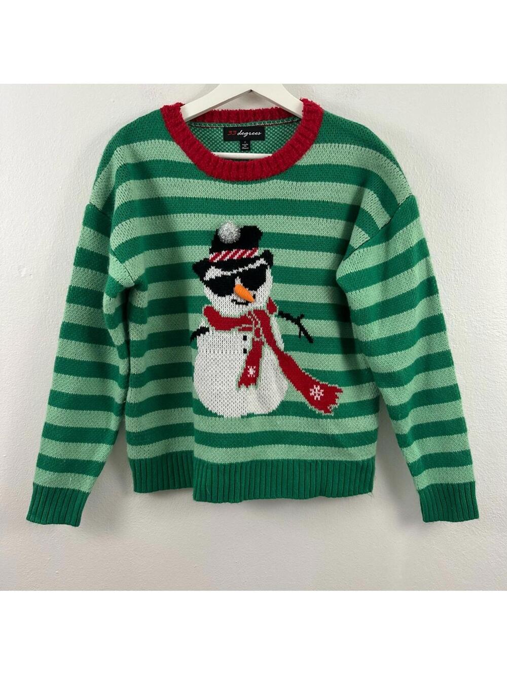 33 Degrees Women’s Christmas Snowman Striped Sweater Size L
